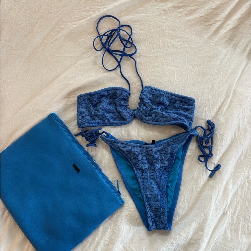 triangl swimwear Blue Textured Bandeau Bikini Set